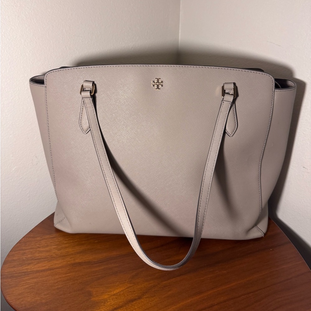 Tory Burch Light Gray Saffiano Leather Tote